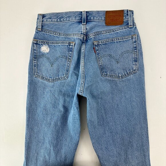 Levi's 501 Straight Button Fly Distressed Raw Hem Women's size 26 Blue Jeans - Picture 5 of 5